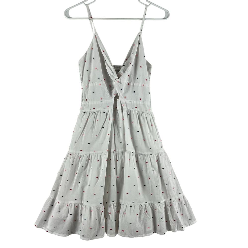 Jessica Simpson WMNS Sundress SZ S White Red Navy Embroidered Dot Smocked Tiered